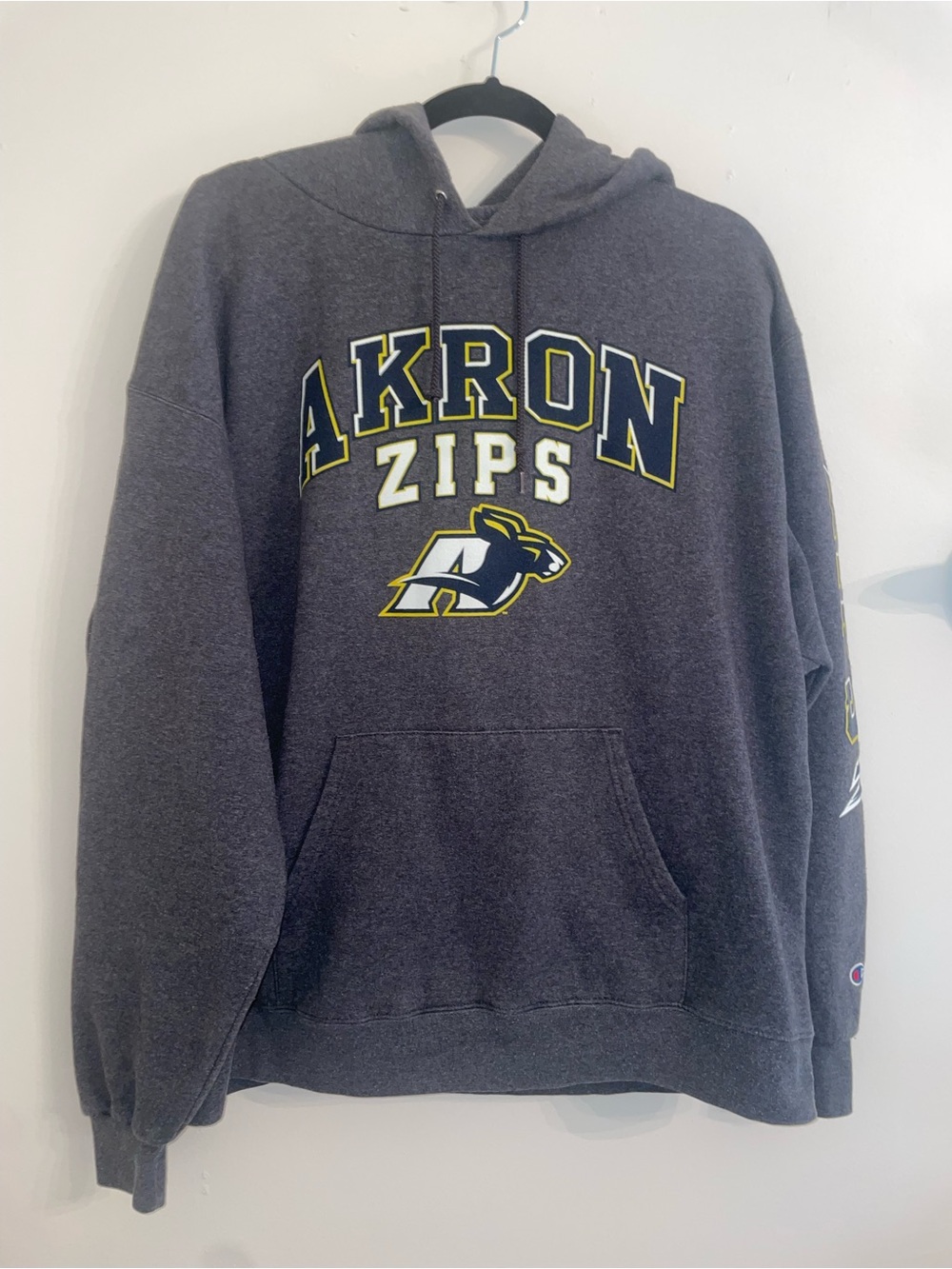 Champion Akron Zips Dark Gray Crewneck Hoodie with Front Logo